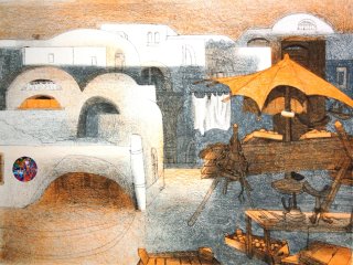 007A2  - Mercatino del Sud  (Small Market in the South ) - cm. 50x70 - Litografia (Lithography)